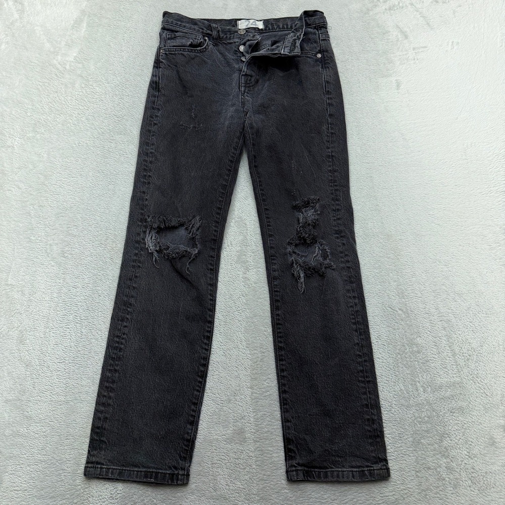 Free People We The Free Jeans Womens 24 Straight Distressed Black Denim